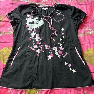 Koi Black Graphic Women's Scrub Top